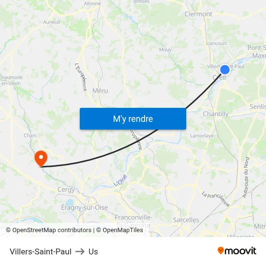 Villers-Saint-Paul to Us map