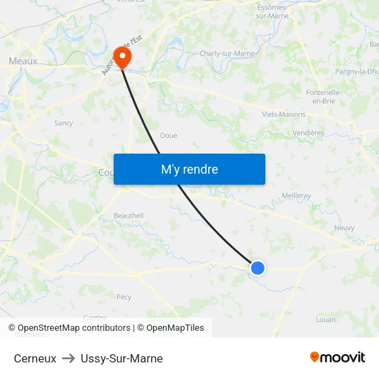 Cerneux to Ussy-Sur-Marne map