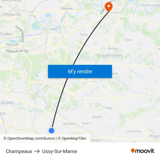 Champeaux to Ussy-Sur-Marne map