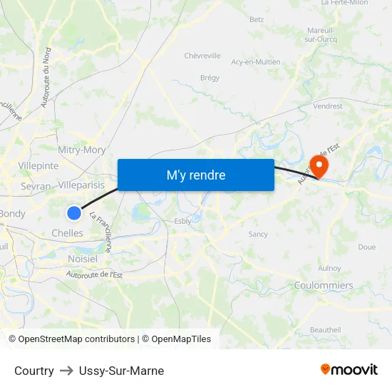 Courtry to Ussy-Sur-Marne map