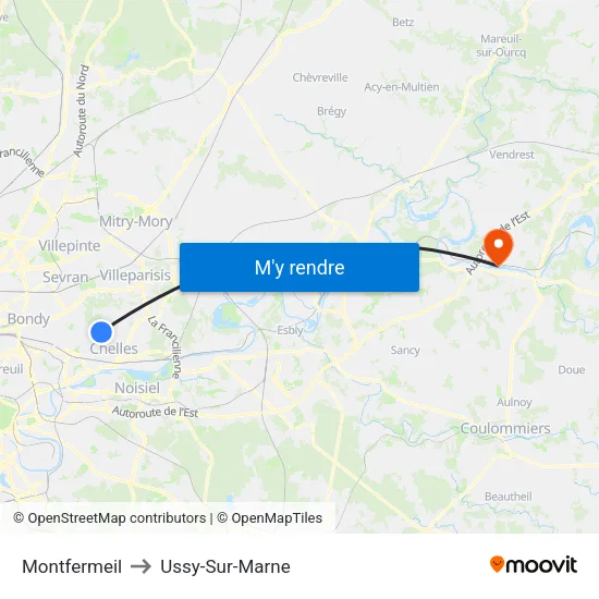 Montfermeil to Ussy-Sur-Marne map
