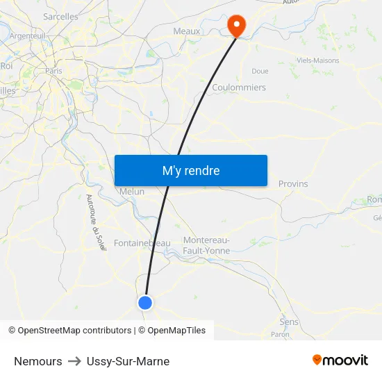 Nemours to Ussy-Sur-Marne map