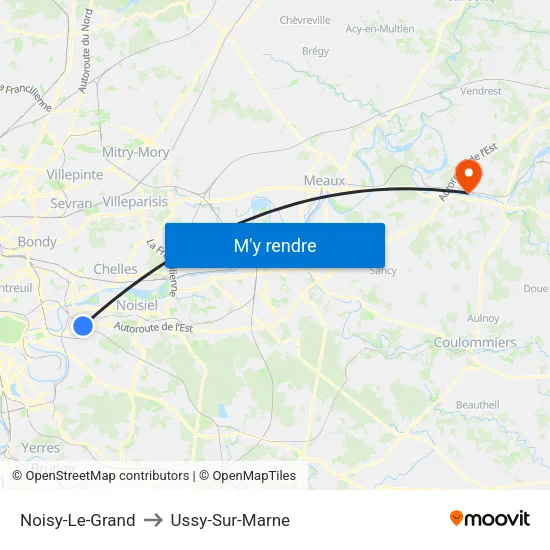 Noisy-Le-Grand to Ussy-Sur-Marne map