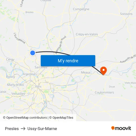 Presles to Ussy-Sur-Marne map