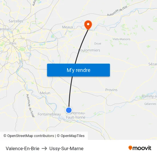 Valence-En-Brie to Ussy-Sur-Marne map