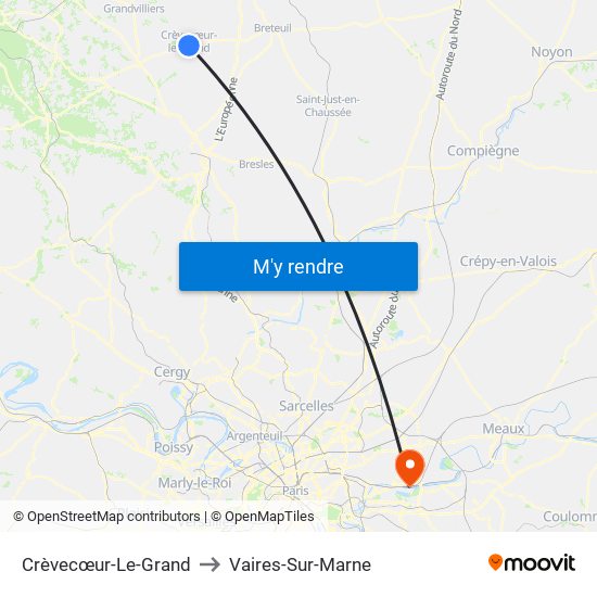 Crèvecœur-Le-Grand to Vaires-Sur-Marne map