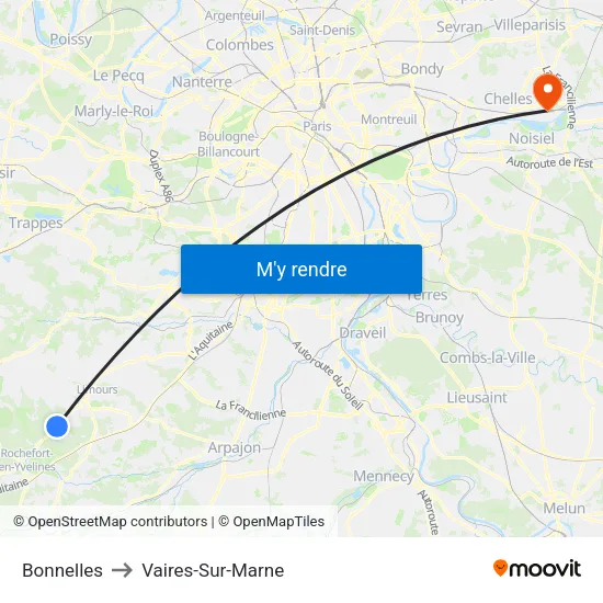 Bonnelles to Vaires-Sur-Marne map