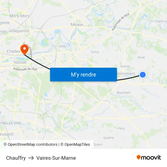 Chauffry to Vaires-Sur-Marne map