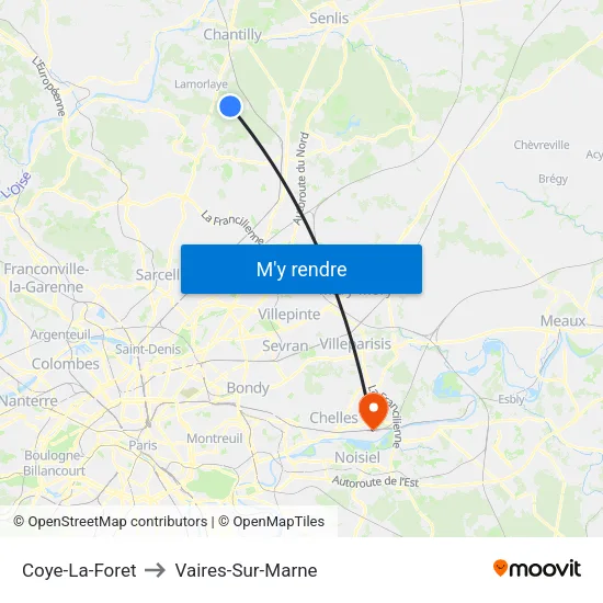 Coye-La-Foret to Vaires-Sur-Marne map