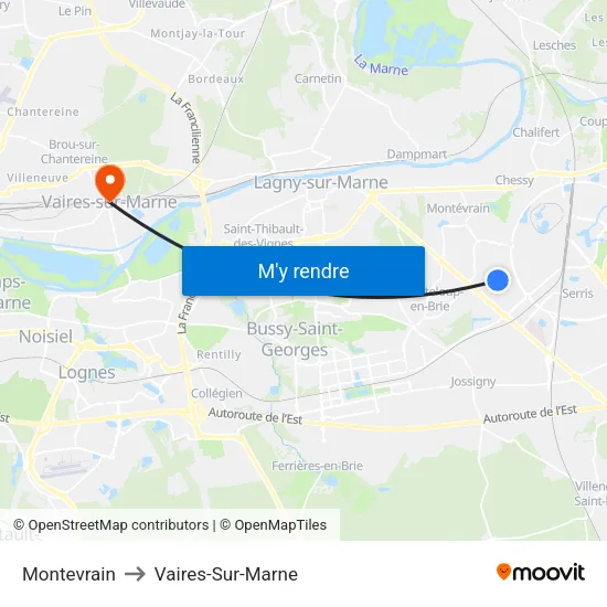 Montevrain to Vaires-Sur-Marne map