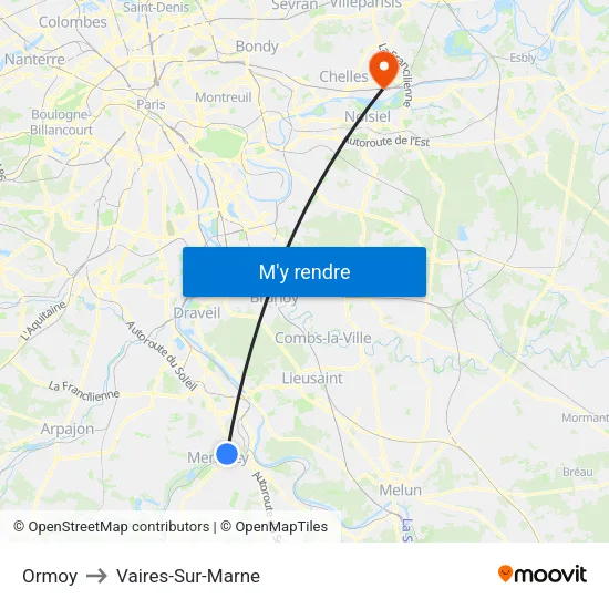 Ormoy to Vaires-Sur-Marne map