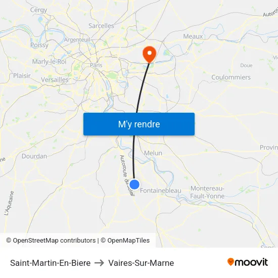 Saint-Martin-En-Biere to Vaires-Sur-Marne map