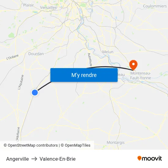 Angerville to Valence-En-Brie map