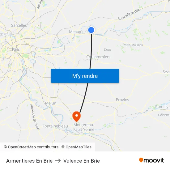Armentieres-En-Brie to Valence-En-Brie map