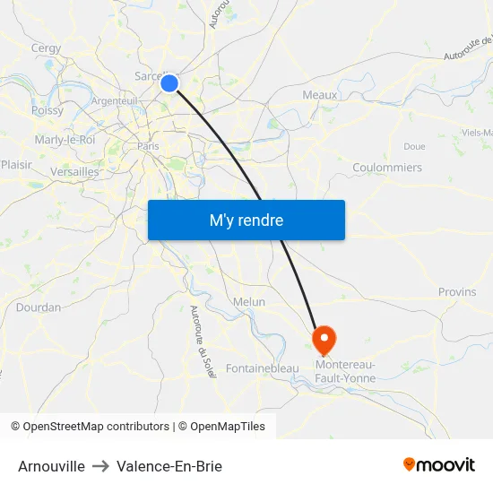 Arnouville to Valence-En-Brie map