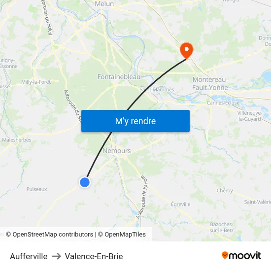 Aufferville to Valence-En-Brie map