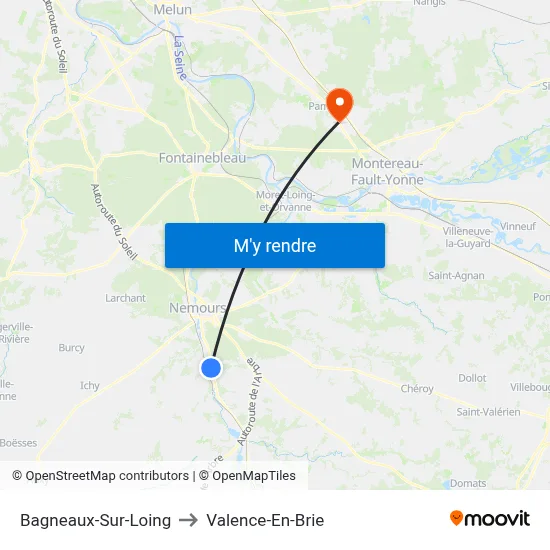 Bagneaux-Sur-Loing to Valence-En-Brie map