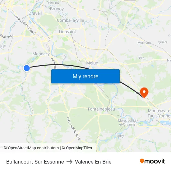 Ballancourt-Sur-Essonne to Valence-En-Brie map