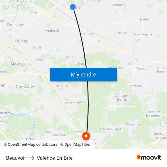 Beauvoir to Valence-En-Brie map