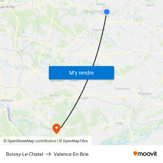 Boissy-Le-Chatel to Valence-En-Brie map