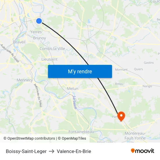 Boissy-Saint-Leger to Valence-En-Brie map