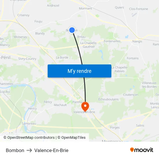 Bombon to Valence-En-Brie map