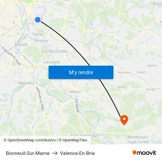 Bonneuil-Sur-Marne to Valence-En-Brie map