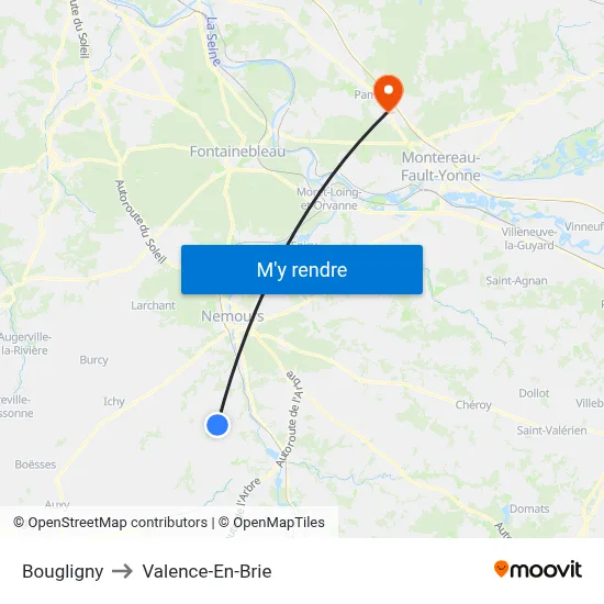 Bougligny to Valence-En-Brie map