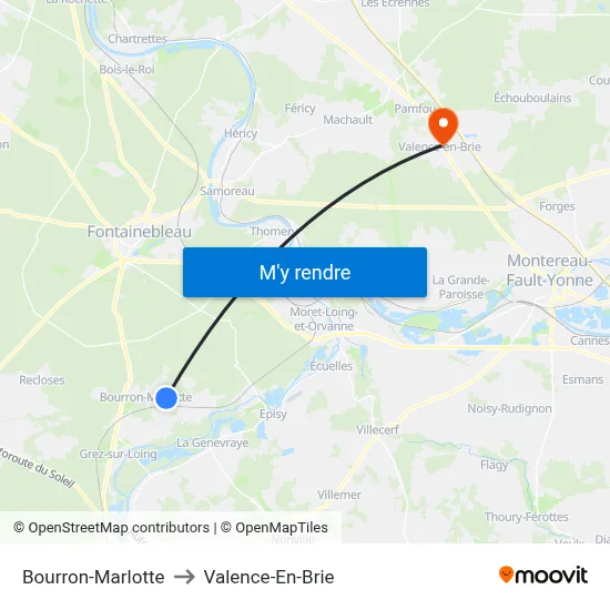 Bourron-Marlotte to Valence-En-Brie map