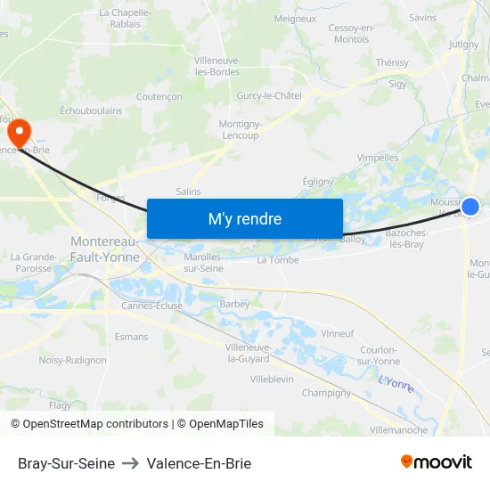 Bray-Sur-Seine to Valence-En-Brie map
