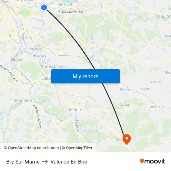 Bry-Sur-Marne to Valence-En-Brie map