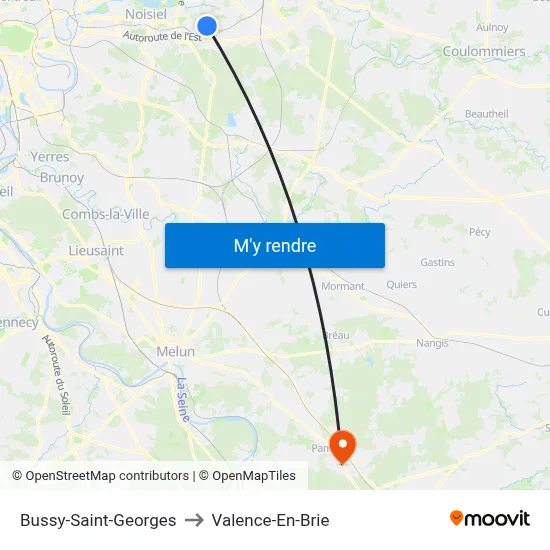 Bussy-Saint-Georges to Valence-En-Brie map