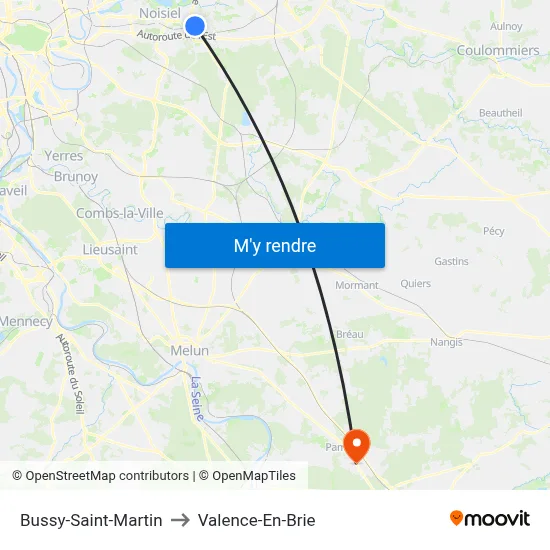 Bussy-Saint-Martin to Valence-En-Brie map