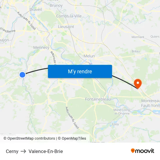 Cerny to Valence-En-Brie map
