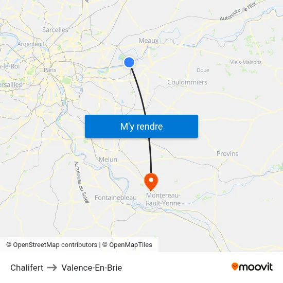 Chalifert to Valence-En-Brie map