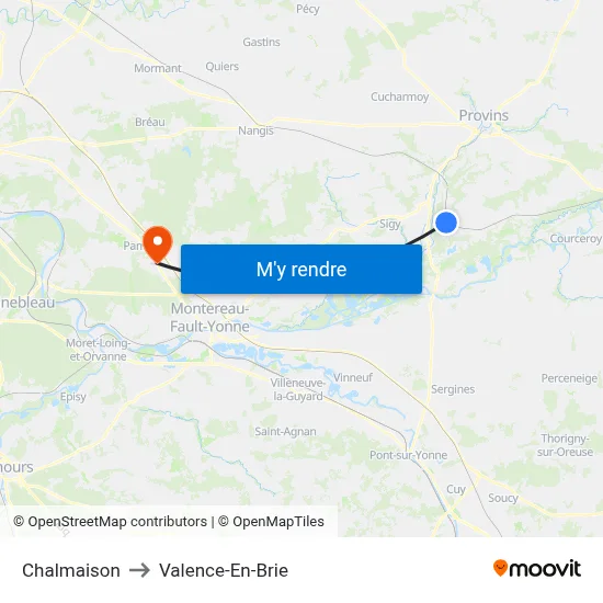 Chalmaison to Valence-En-Brie map