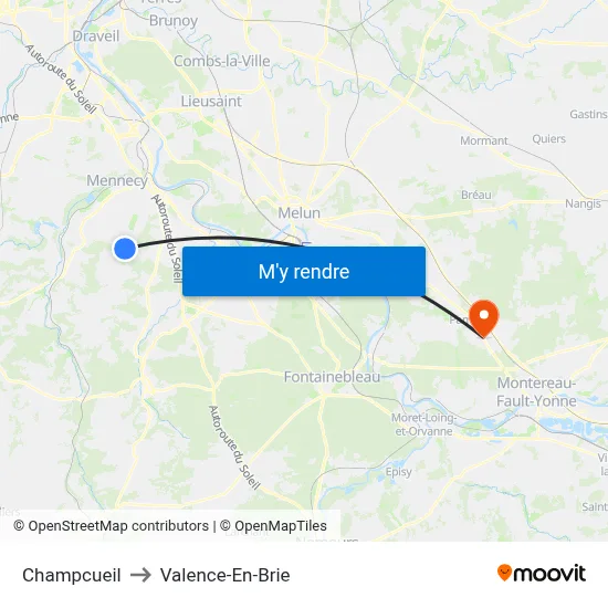 Champcueil to Valence-En-Brie map