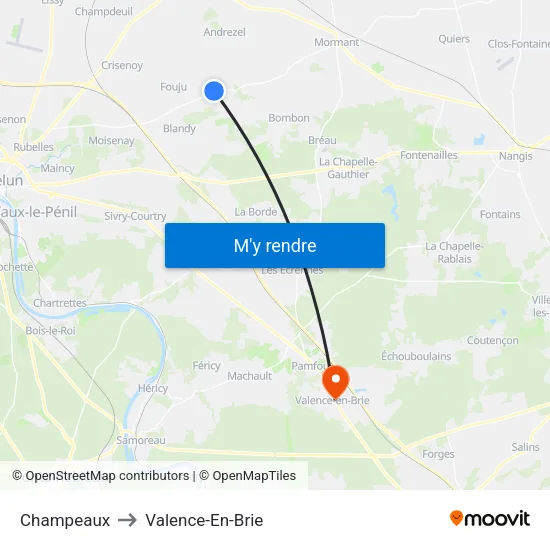 Champeaux to Valence-En-Brie map