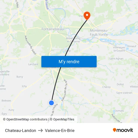 Chateau-Landon to Valence-En-Brie map
