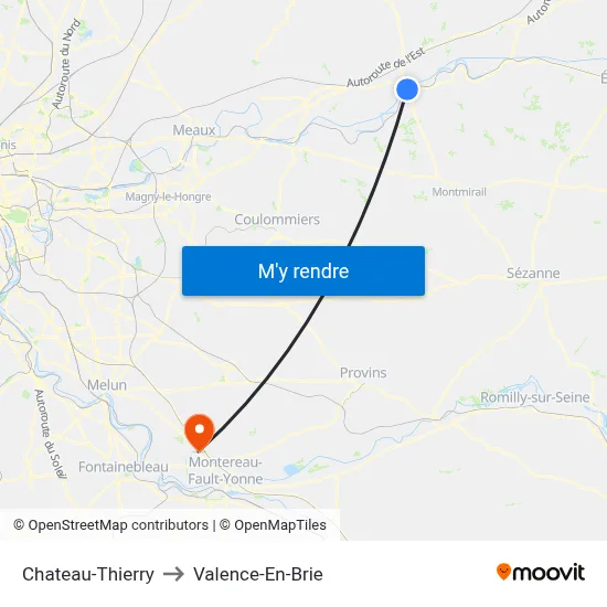 Chateau-Thierry to Valence-En-Brie map