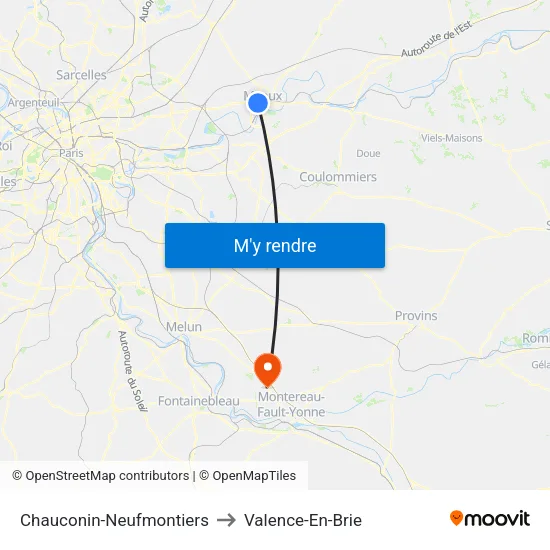 Chauconin-Neufmontiers to Valence-En-Brie map
