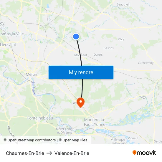 Chaumes-En-Brie to Valence-En-Brie map