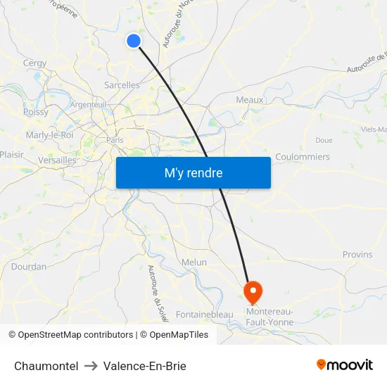Chaumontel to Valence-En-Brie map