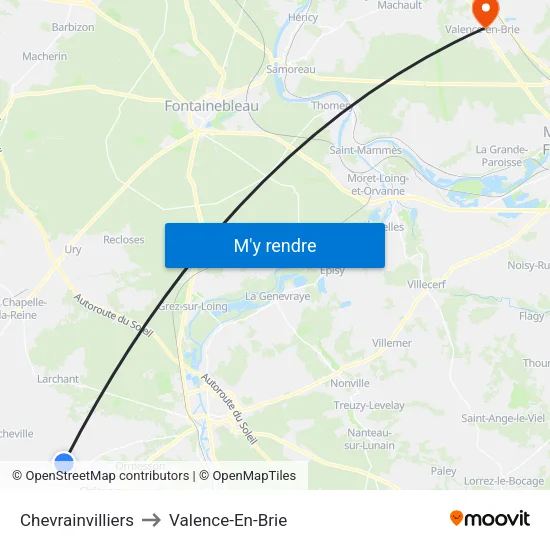 Chevrainvilliers to Valence-En-Brie map