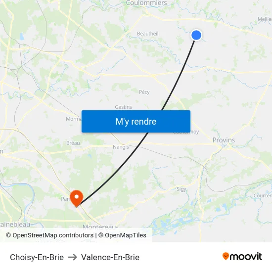 Choisy-En-Brie to Valence-En-Brie map