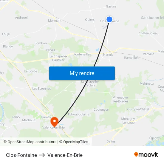 Clos-Fontaine to Valence-En-Brie map