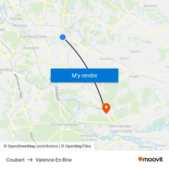 Coubert to Valence-En-Brie map