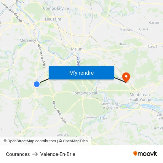 Courances to Valence-En-Brie map