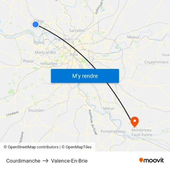 Courdimanche to Valence-En-Brie map