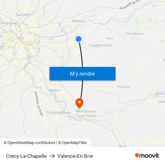 Crecy-La-Chapelle to Valence-En-Brie map